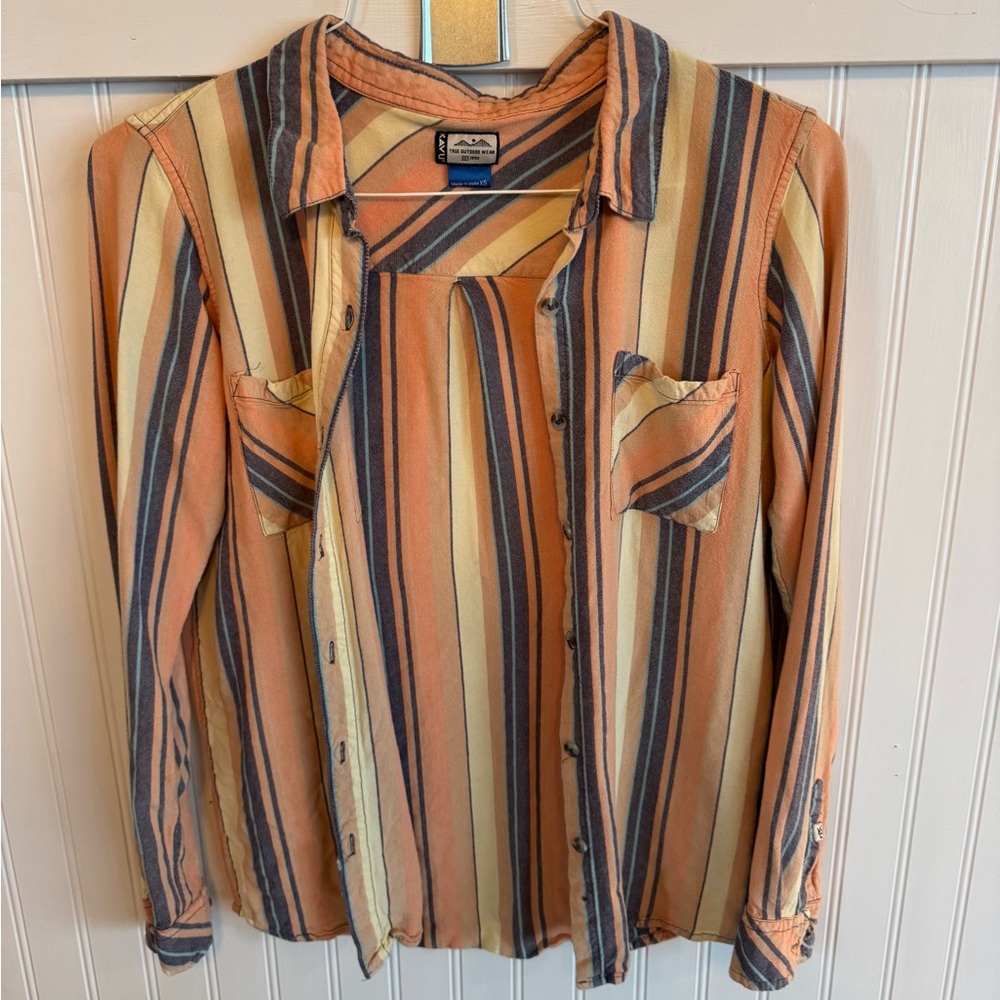 Kavu Shirt Womens X-Small Multicolor‎ Striped Top Long Sleeve Outdoor Button Up